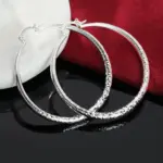 Pendientes de aro de Plata de Ley 925 para mujer, aretes circulares de 5CM, joyería bonita a la moda para fiesta de boda, regalos de vacaciones 5