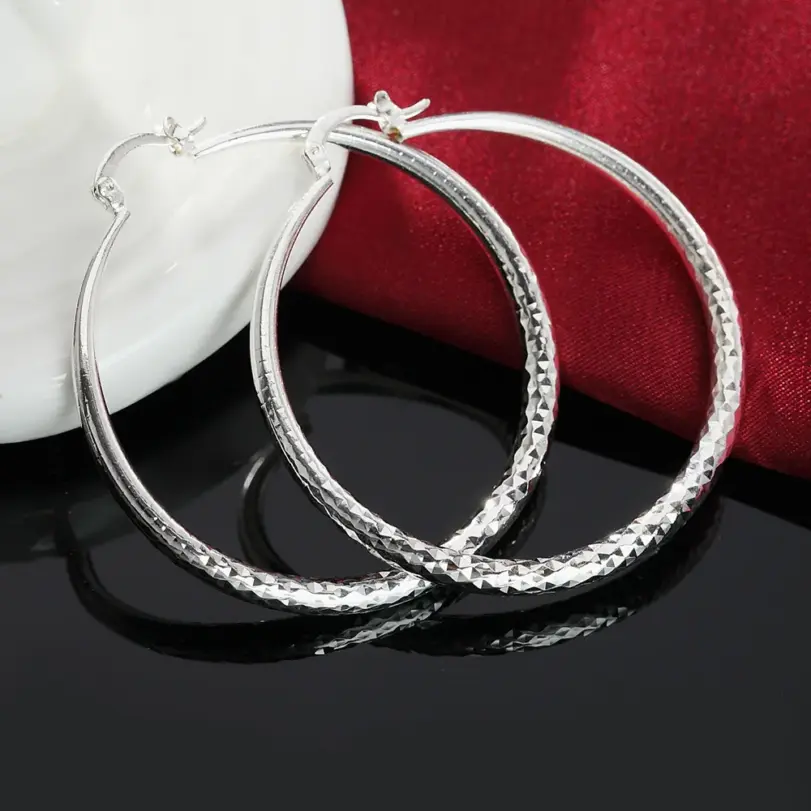 Pendientes de aro de Plata de Ley 925 para mujer, aretes circulares de 5CM, joyería bonita a la moda para fiesta de boda, regalos de vacaciones 5