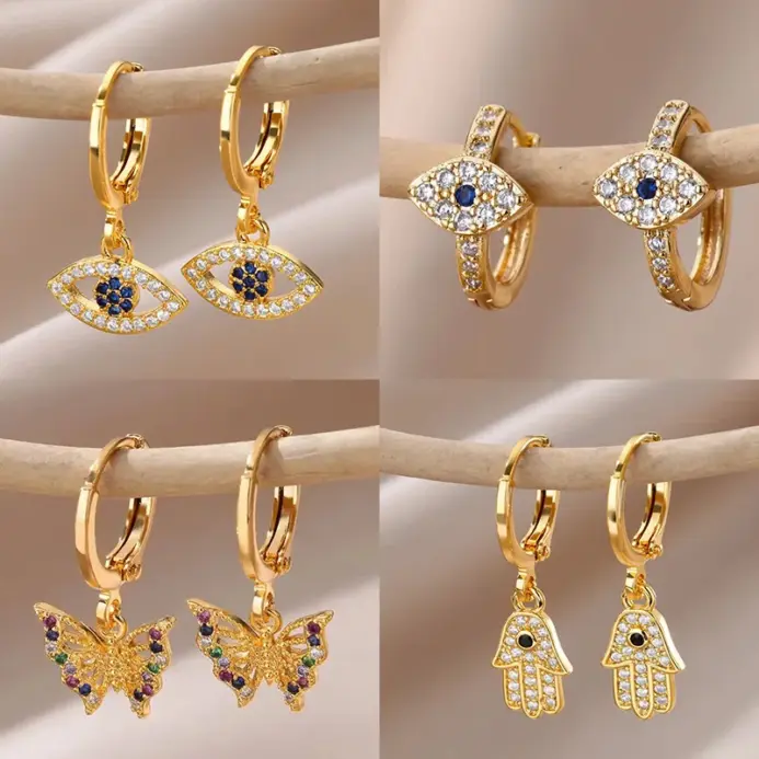 Nuevo en pendientes de circón contra el mal de ojo para mujer, pendiente de acero inoxidable de Color dorado, joyería Vintage estética para boda, regalo brincos 1