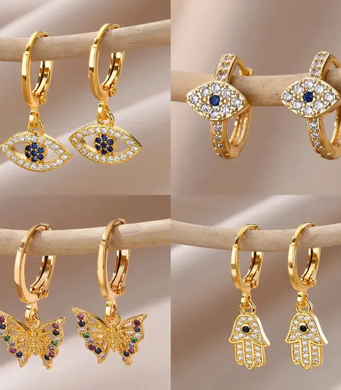 Nuevo en pendientes de circón contra el mal de ojo para mujer, pendiente de acero inoxidable de Color dorado, joyería Vintage estética para boda, regalo brincos 1