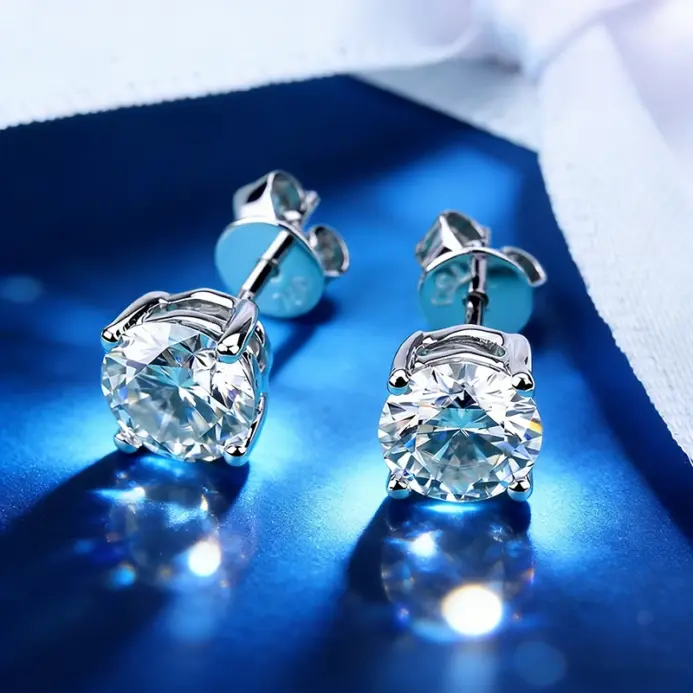 Hermosos pendientes de tuerca de 100% Plata de Ley 925 de moissanita de color D de 0,5-2 quilates para mujer, joyería de boda brillante superior 2