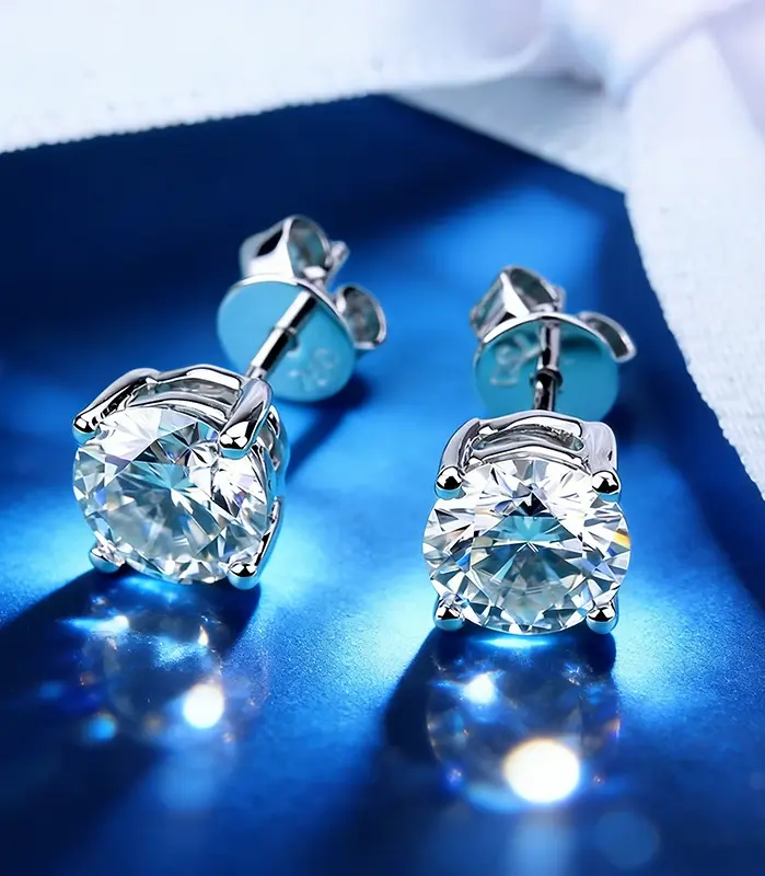 Hermosos pendientes de tuerca de 100% Plata de Ley 925 de moissanita de color D de 0,5-2 quilates para mujer, joyería de boda brillante superior 2