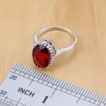 Conjunto de joyas de plata 925 Natural para mujer, pendientes, colgante, collar, anillo, pulseras, piedra natal roja, T055 5