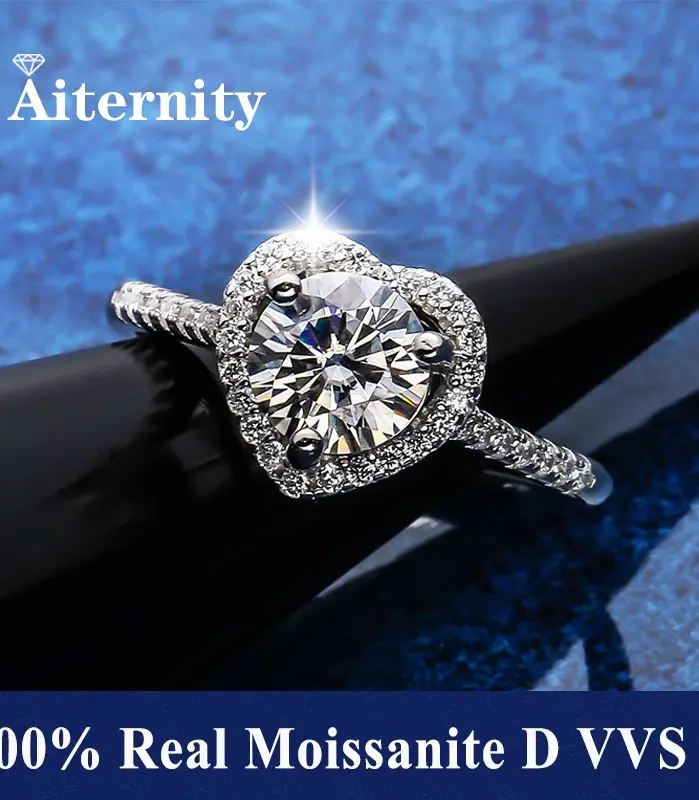 Anillo de moissanita 100% Real D VVS1, pluma de prueba de diamante de paso, tamaño ajustable, plata S925, certificado GRA, anillos de boda para mujer 02 1