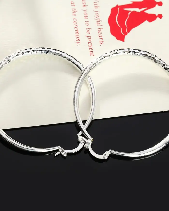 Pendientes de aro de Plata de Ley 925 para mujer, aretes circulares de 5CM, joyería bonita a la moda para fiesta de boda, regalos de vacaciones 2