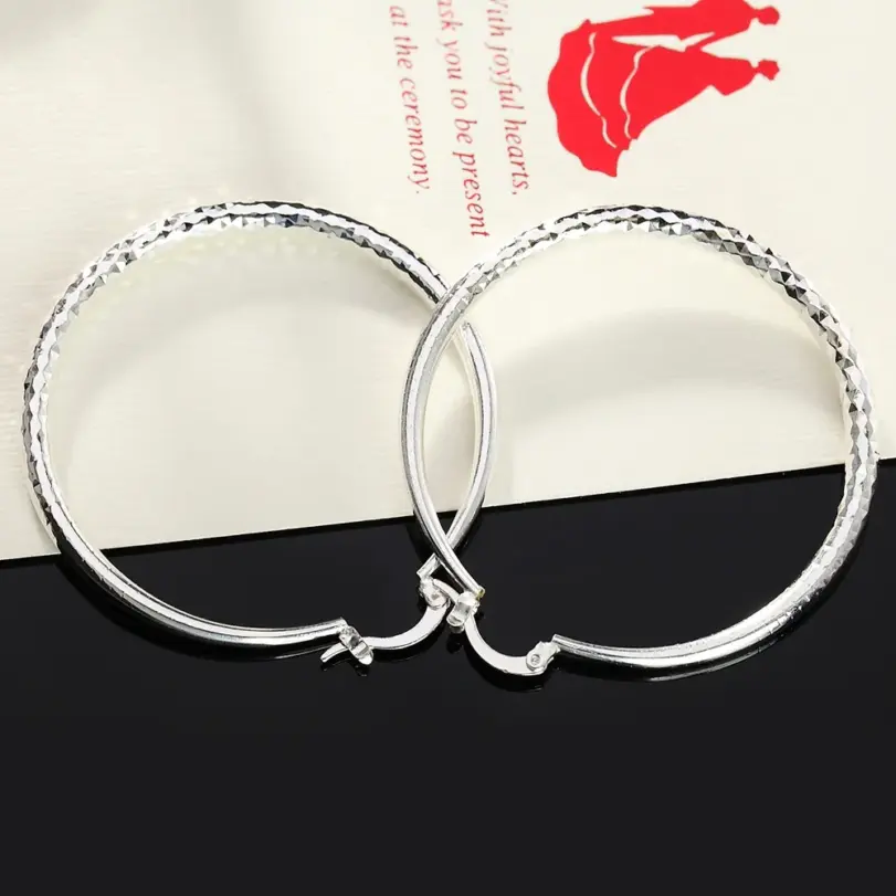 Pendientes de aro de Plata de Ley 925 para mujer, aretes circulares de 5CM, joyería bonita a la moda para fiesta de boda, regalos de vacaciones 2