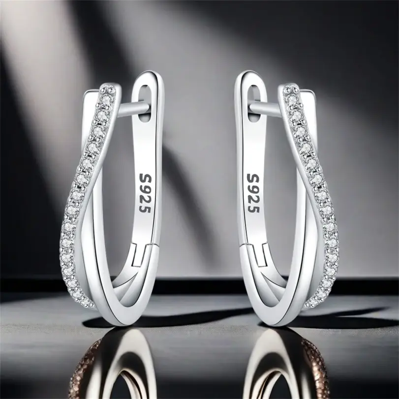 Pendientes de plata de ley 925 con forma de estrella trenzada, joyería, pendientes de aro versátiles para mujer, joyería fina, regalos de fiesta de cumpleaños 5