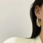 Pendientes Colgantes de Malla Ovalada IFYOUOO para Mujer con Circonita de Cristal - Diseño de Aro Abrazador Exagerado, Elegancia de Lujo y Minimalista 4