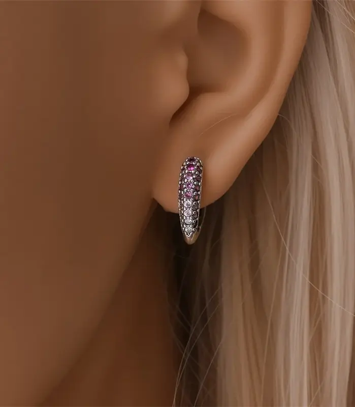 Pendientes de aro en forma de corazón con degradado de color rosa, de Plata de Ley 925, pendientes brillantes de circonita CZ, regalos de joyería de cumpleaños para mujer 2