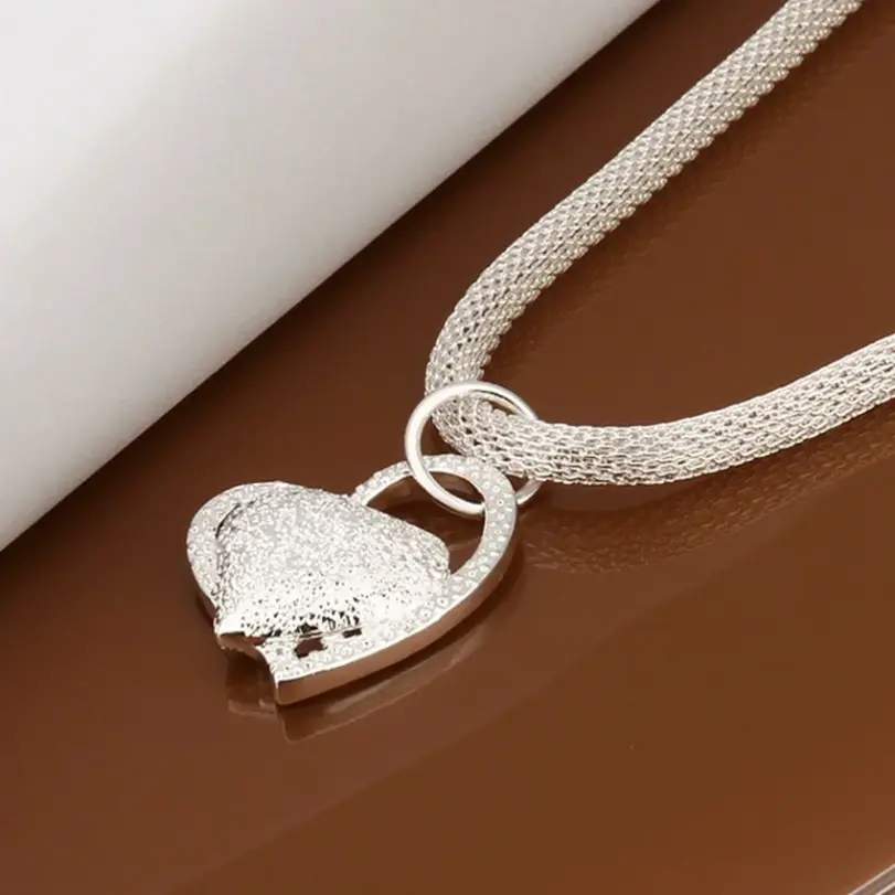 collar de plata de ley 925 con dije de corazón para boda, collar de amor para mujer, joyería de plata de 18 pulgadas de lujo Noble 4