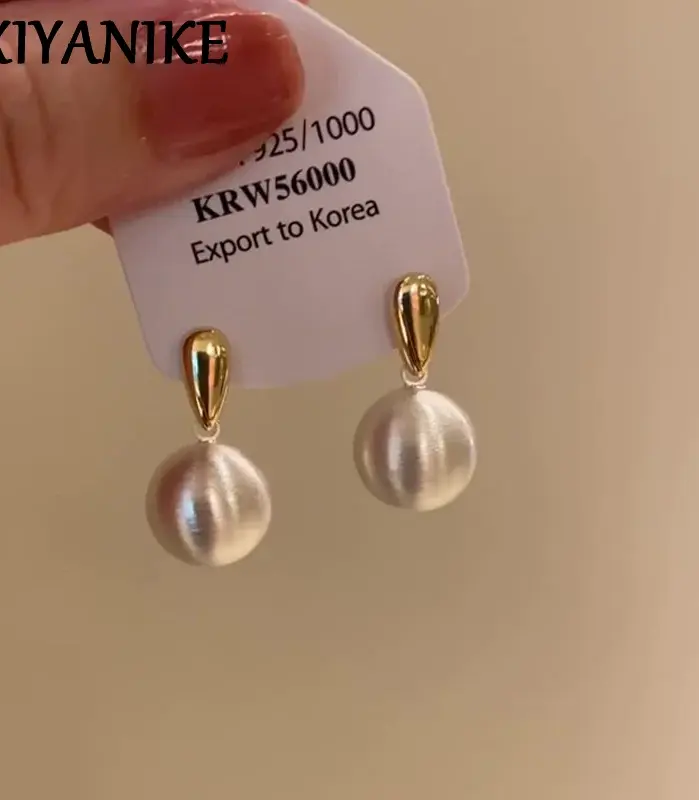 Pendientes XIYANIKE con colgante de bola cepillada de Metal contrastante de Color dorado y plateado para mujer, joyería nueva de moda, regalo para fiesta Rock 1