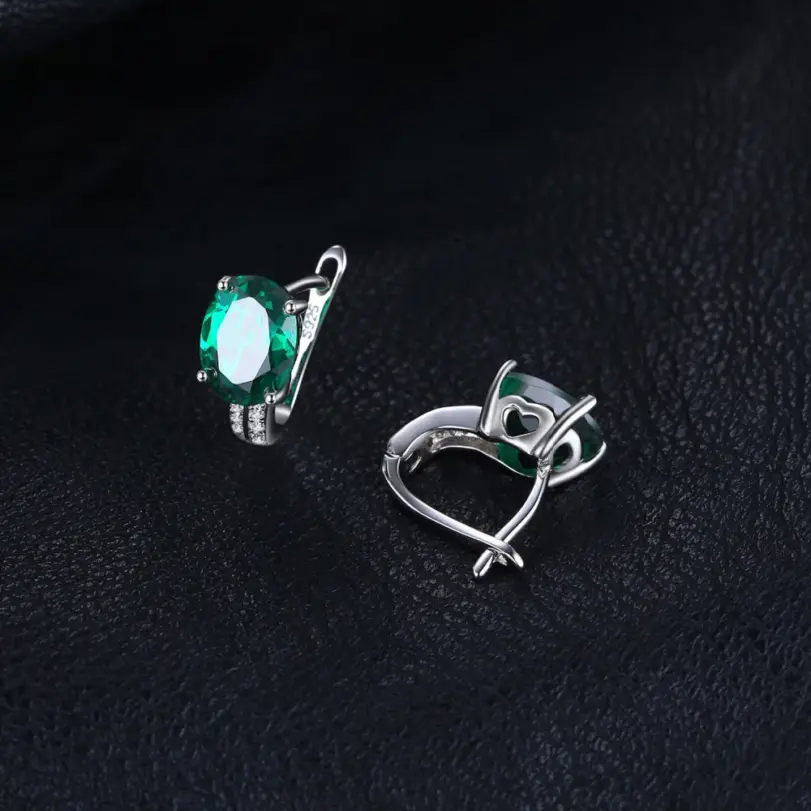 JewelryPalace, pendientes de aro con Clip de Plata de Ley 925 con Esmeralda creada en verde de 3,4 quilates para mujer, regalo de compromiso, joyería fina de moda 4