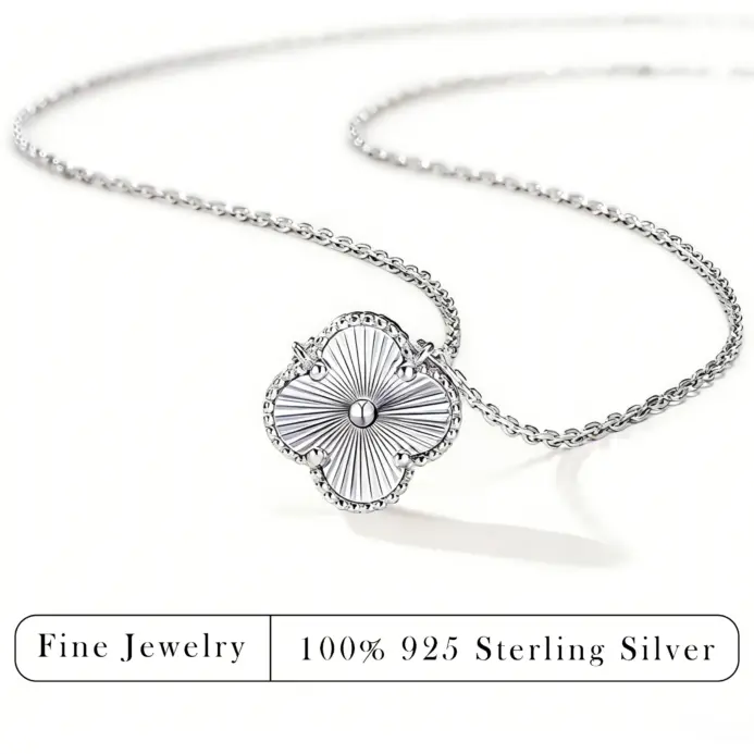 Collar con Colgante de moissanita Flor de Cuatro Pétalos Chino Antiguo, Plata S925, Diseño de Rayos de Sol, Encanto Oriental Atemporal para Mujer 1