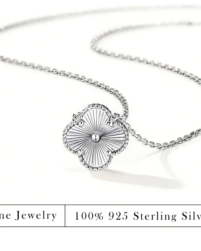 Collar con Colgante de moissanita Flor de Cuatro Pétalos Chino Antiguo, Plata S925, Diseño de Rayos de Sol, Encanto Oriental Atemporal para Mujer 1