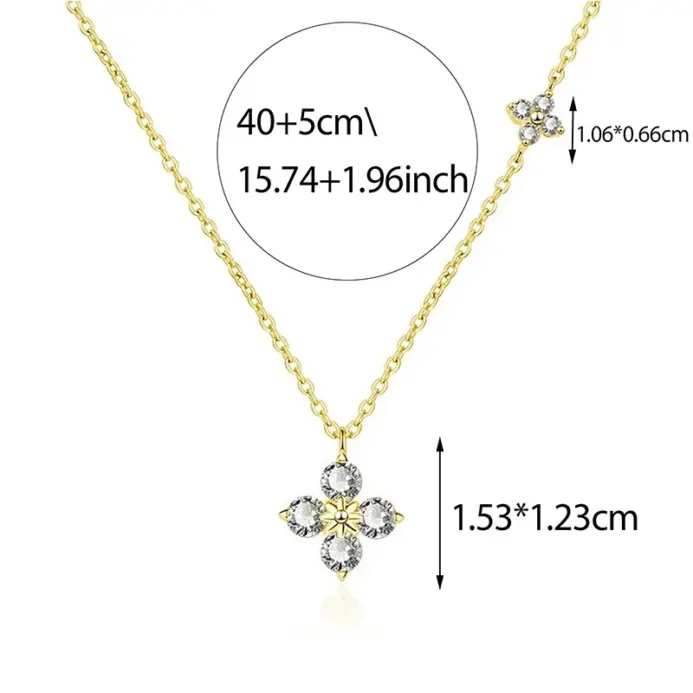 Collar de plata de ley 925 con forma de hoja de circonia cúbica de la suerte para mujer, colgante elegante de flores chapadas en oro de 14k, joyería de boda 2