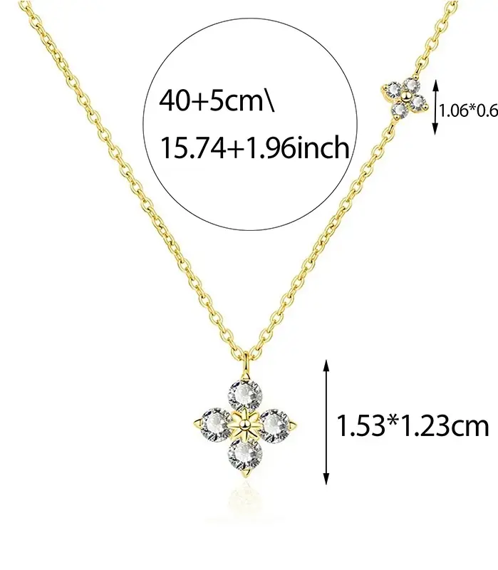 Collar de plata de ley 925 con forma de hoja de circonia cúbica de la suerte para mujer, colgante elegante de flores chapadas en oro de 14k, joyería de boda 2