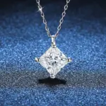 collar con colgante de moissanita de corte princesa para mujer, 0,5 CT, 1ct, plata S925 con cadena de caja chapada en oro, collares para mujer 2