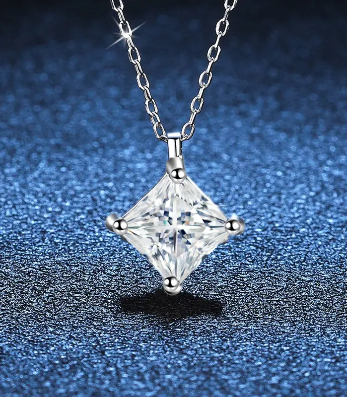 collar con colgante de moissanita de corte princesa para mujer, 0,5 CT, 1ct, plata S925 con cadena de caja chapada en oro, collares para mujer 2