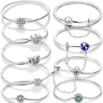 Pulseras de plata 925 originales, trébol de cuatro hojas, mariposa, corazón, pulsera compatible con abalorios DIY, joyería de moda de 17-20CM 1