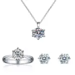 Conjunto de joyería de plata de ley 925 con circonita AAAAA, moda coreana para mujer, collar elegante, pendientes, anillo, fiesta de cumpleaños, regalo de boda 4