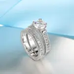 Conjunto de anillos de compromiso de boda elegantes, accesorio de aniversario de Color Plata de Ley 925 con piedra de circón Cubiz totalmente brillante 3