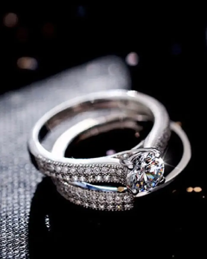 1 par de anillos de boda de Plata de Ley 925 Halo Vintage para mujer, joyería de regalo de aniversario, venta al por mayor 2