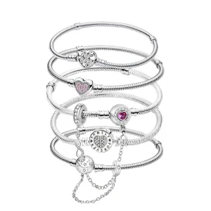 Pulsera de corazón de amor dulce de circón de Plata de Ley 925, fabricación de cuentas DIY, pulseras originales de Pan, regalo de joyería fina 1
