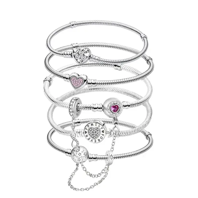 Pulsera de corazón de amor dulce de circón de Plata de Ley 925, fabricación de cuentas DIY, pulseras originales de Pan, regalo de joyería fina 1