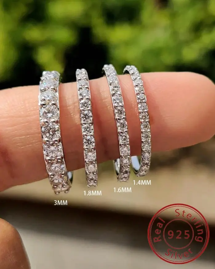 Anillo de Plata de Ley 925 de lujo a la moda de 1,4 MM 1,6 MM 1,8 MM con circonita completa para mujer compromiso boda joyería fina de alta calidad 1
