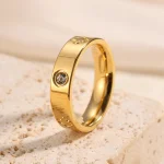 Anillo clásico redondo de acero inoxidable con circonita para mujer, sortija de compromiso de Color dorado plateado a la moda, regalo de joyería 4