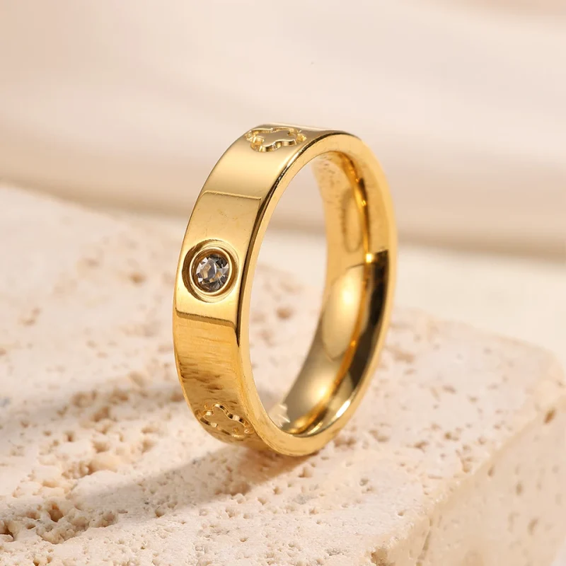 Anillo clásico redondo de acero inoxidable con circonita para mujer, sortija de compromiso de Color dorado plateado a la moda, regalo de joyería 4