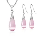 Conjunto de joyería pura, Plata de Ley 925 Simple, Color blanco, rosa, gota de agua, ópalo, ojo de gato, colgante de piedra, collar/pendientes de gancho/cadena 1