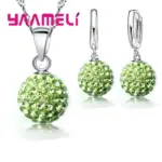 Conjuntos de joyería nupcial estampada de Plata de Ley 925, regalos de boda para mujeres y niñas, collar de bola de discoteca CZ de cristal austriaco, pendientes de aro 6
