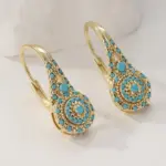 Un par de pendientes de piedra de Color verde con incrustaciones de moda, regalo de accesorios de moda Retro de estilo bohemio para mujer 1