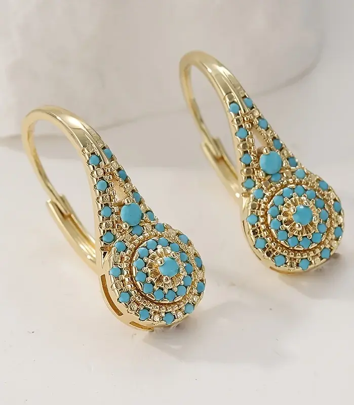 Un par de pendientes de piedra de Color verde con incrustaciones de moda, regalo de accesorios de moda Retro de estilo bohemio para mujer 1