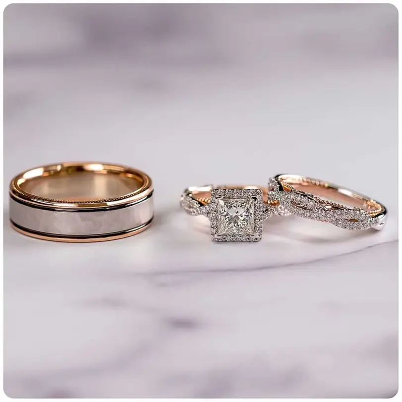 Conjunto de anillos de boda para novia, corte princesa de lujo, circonita cúbica, accesorios elegantes, joyería brillante para boda y hombre 13