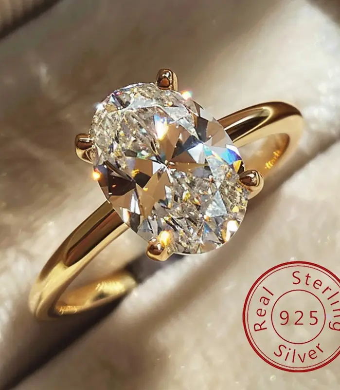 Anillo de Plata de Ley 925 con circonita de 1-8CT, precioso anillo de piedra ovalada brillante para mujer, compromiso, boda, joyería fina de lujo de alta calidad 1