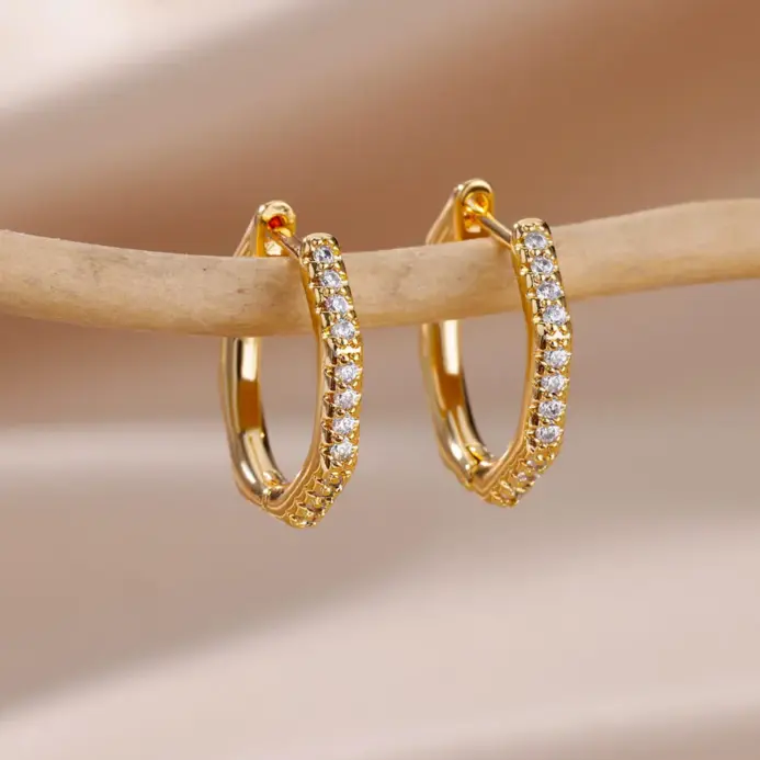 Pendientes poligonales de circonia para mujer, aretes de aro de acero inoxidable, tendencia 20224, joyería de boda de lujo ostentosa para mujer 1