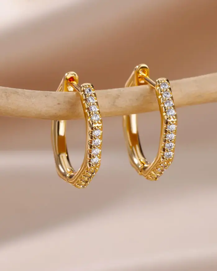 Pendientes poligonales de circonia para mujer, aretes de aro de acero inoxidable, tendencia 20224, joyería de boda de lujo ostentosa para mujer 1