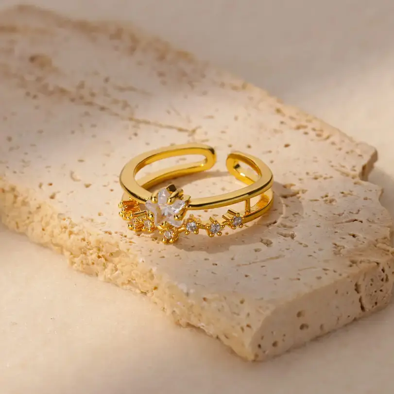 Anillos de corazón geométricos de circón para mujer, anillo de boda de Color dorado de acero inoxidable, joyería estética de lujo, regalo para pareja 2025 13