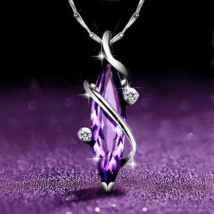 Huitan-collar con colgante de circonia cúbica púrpura para mujer, cadena de Color plateado, accesorios elegantes a la moda, joyería para fiesta 2026 2