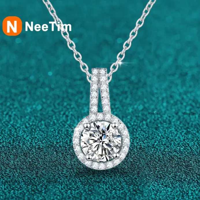 collar de moissanita de 1ct, 2ct, 5ct, Plata de Ley 925 con colgante brillante de diamante de laboratorio chapado en oro blanco GRA 1