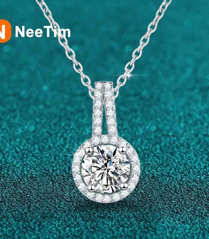 collar de moissanita de 1ct, 2ct, 5ct, Plata de Ley 925 con colgante brillante de diamante de laboratorio chapado en oro blanco GRA 1