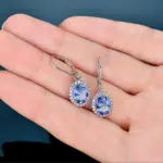 Huitan-pendientes colgantes de lujo para mujer, ovalados, azules, CZ, accesorios nobles para mujer, pendientes elegantes para fiesta, joyería de moda para uso diario 5