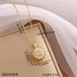 Collares de circonita de acero inoxidable con girasol giratorio para mujer, collar de cristal de Metal, regalos de fiesta de cumpleaños, joyería de moda 6