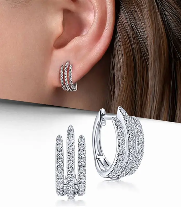 pendientes de aro sencillos de tres líneas para mujer, Mini pendientes circulares de circonia cúbica de cristal de lujo, joyería moderna de moda 1