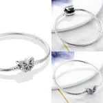 Pulseras de plata 925 originales, trébol de cuatro hojas, mariposa, corazón, pulsera compatible con abalorios DIY, joyería de moda de 17-20CM 2