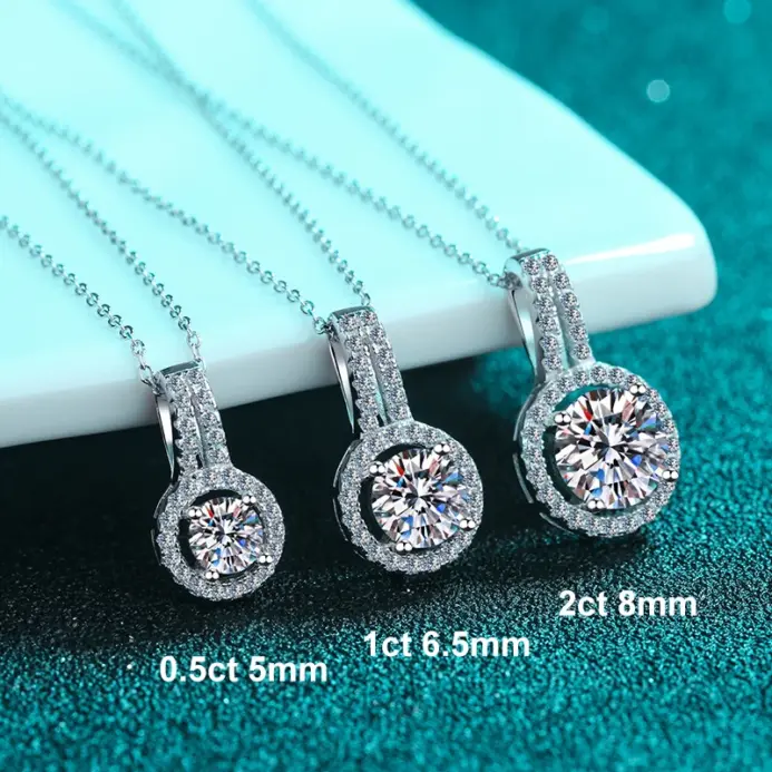 collar de moissanita de 1ct, 2ct, 5ct, Plata de Ley 925 con colgante brillante de diamante de laboratorio chapado en oro blanco GRA 2