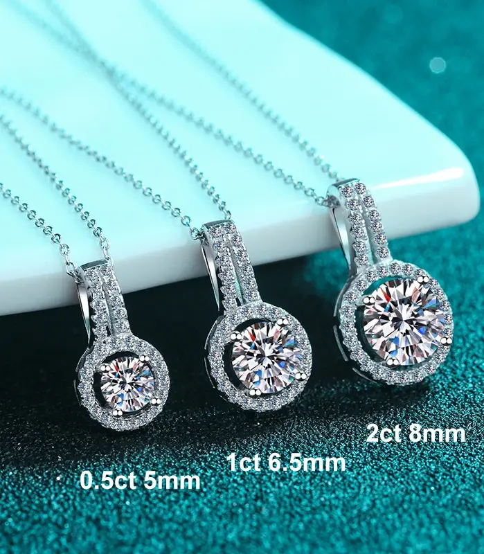 collar de moissanita de 1ct, 2ct, 5ct, Plata de Ley 925 con colgante brillante de diamante de laboratorio chapado en oro blanco GRA 2
