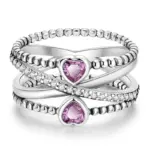 Anillos de circón en forma de corazón rosa para mujer, joyería de compromiso de boda romántica fina, anillos de Color plateado, primavera 925 25